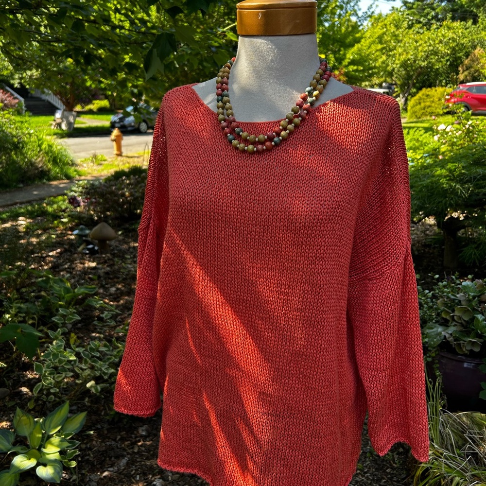 Coral knit organic cotton Eileen Fisher summer sweater